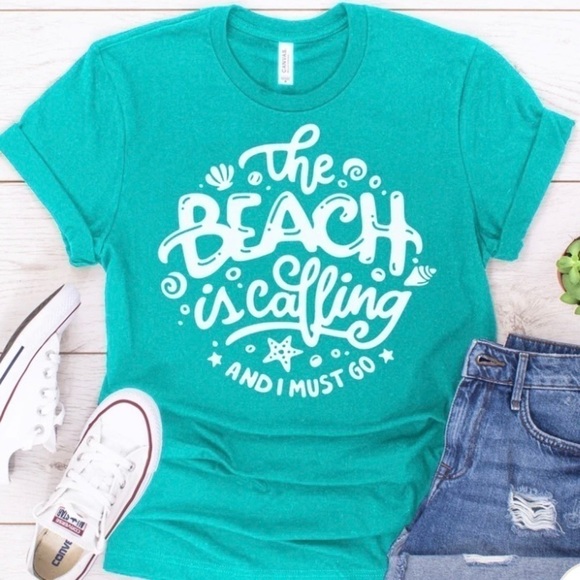 Bella Canvas The Beach Is Calling Graphic Short Sleeve T-Shirt Size Medium - Picture 3 of 17